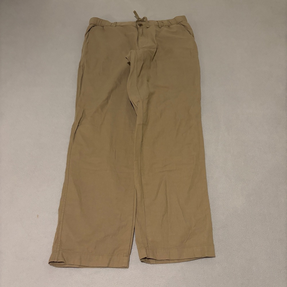 Uniqlo Mens Cotton Linen Blend Relaxed Fit Pants Large Tan Khaki Coastal